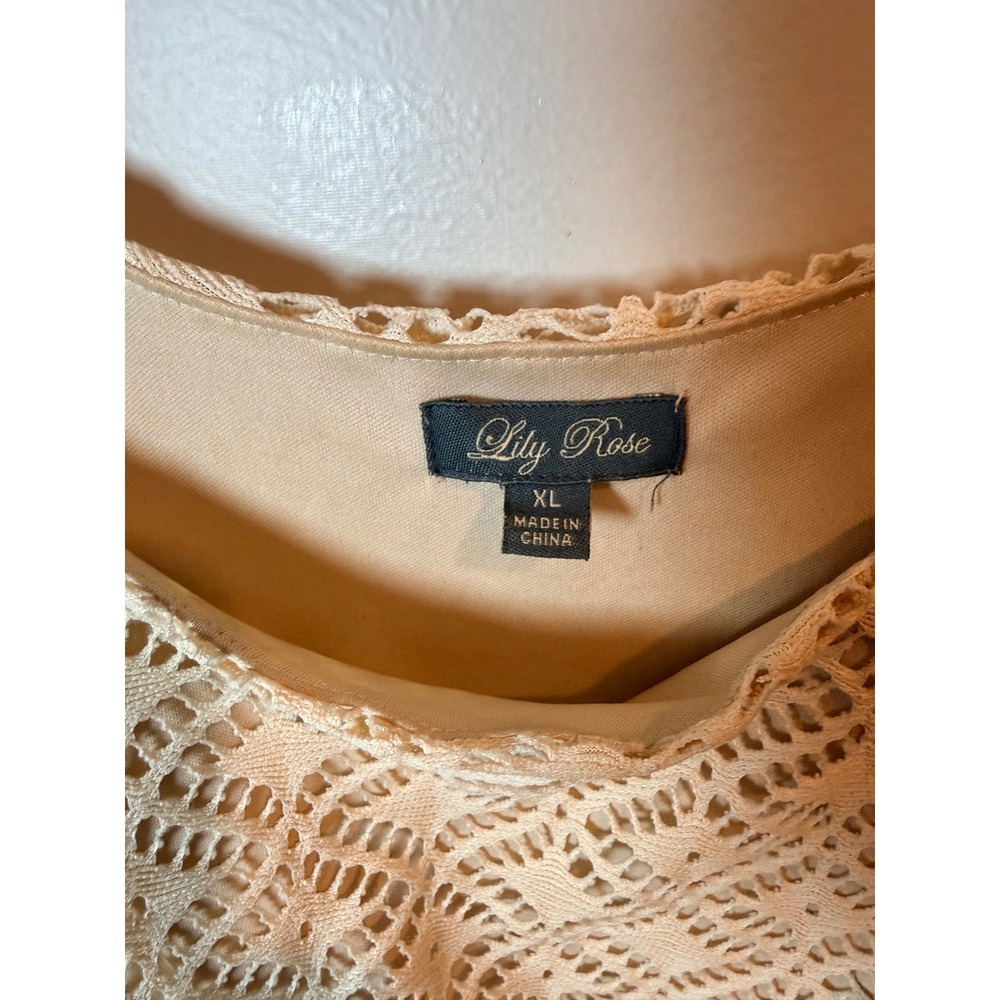 Lily Rose XL Yellow Mini Dress Crochet Lace Top Boho Embroidered WaistSleeveless - Picture 4 of 7